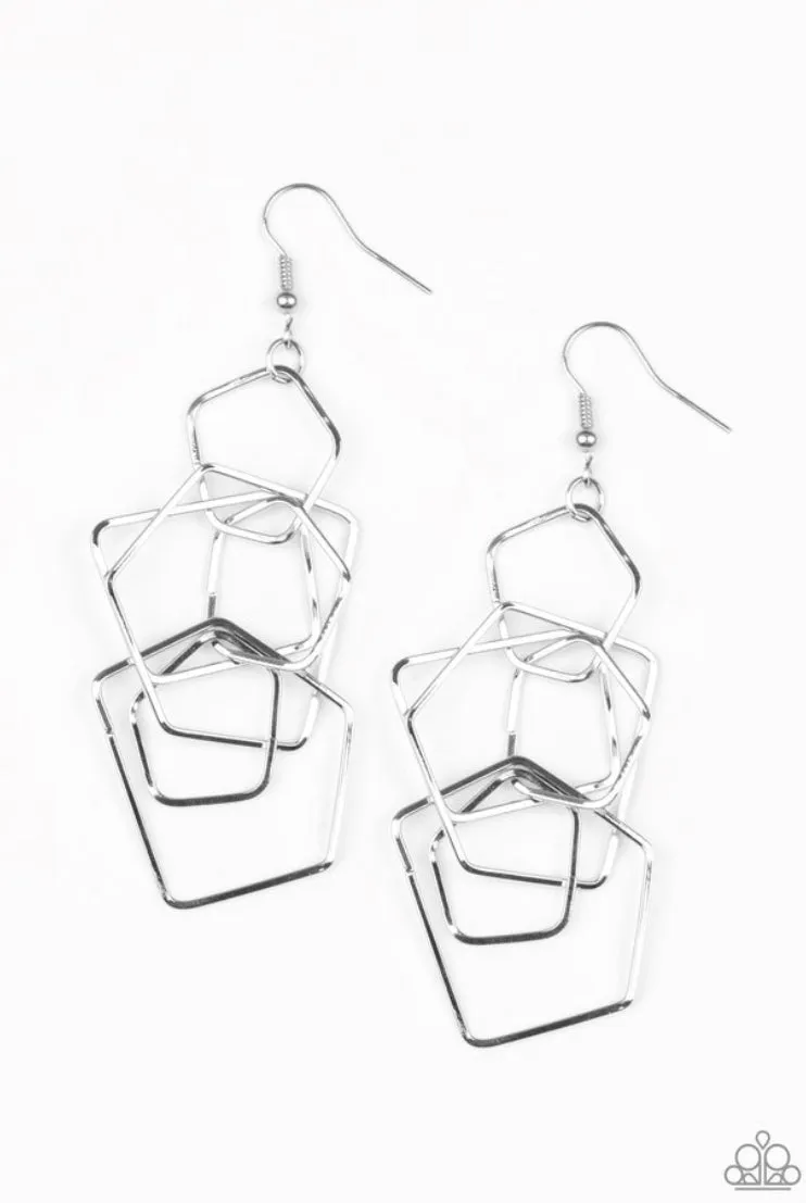 Five-Sided Fabulous Silver Earrings  - Paparazzi Accessories