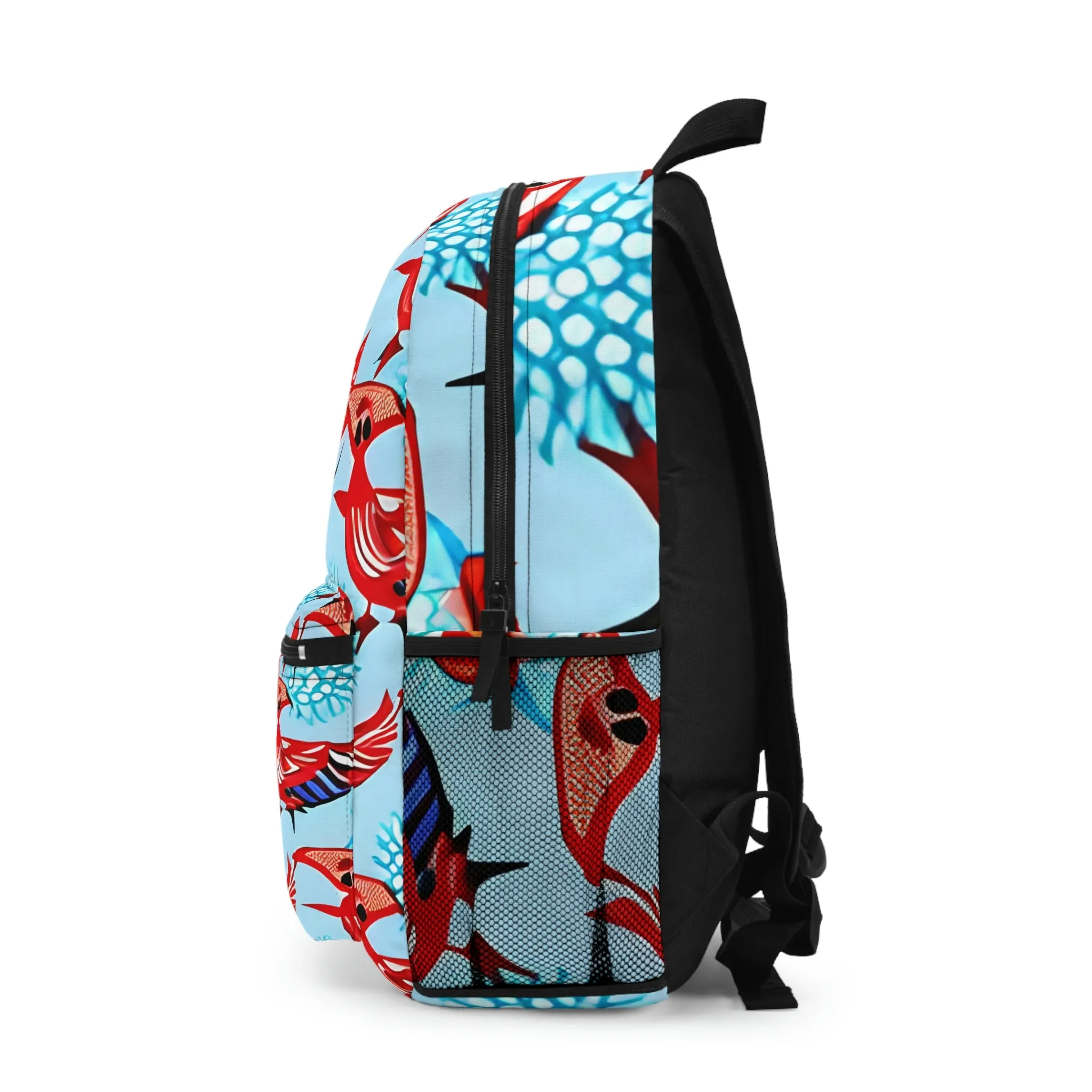 Fly with Style: Blue Backpack adorned with Red Birds