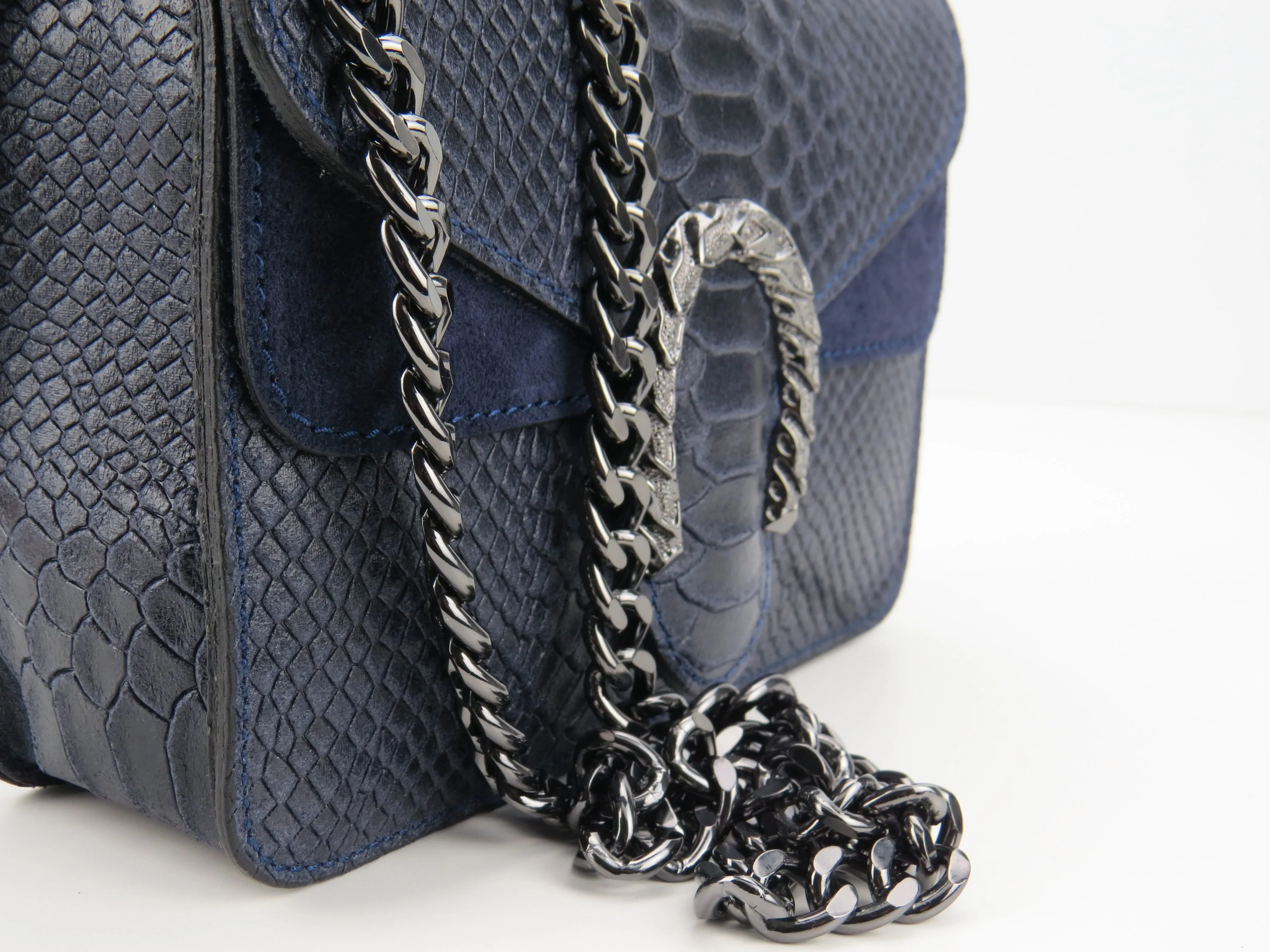 Genuine Leather Snake Effect Navy Handbag Christmas Present For Her