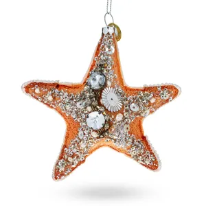 Glistening Glittered Starfish - Blown Glass Christmas Ornament