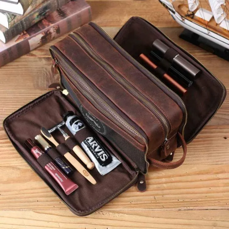 Groomsmen Gifts, Waterproof Leather Toiletry Bag, Personalized Leather Dopp Kit, Men's Shaving Kit, Bridesmaid Gift, Birthday Gift, Father Gift