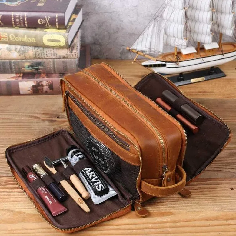 Groomsmen Gifts, Waterproof Leather Toiletry Bag, Personalized Leather Dopp Kit, Men's Shaving Kit, Bridesmaid Gift, Birthday Gift, Father Gift