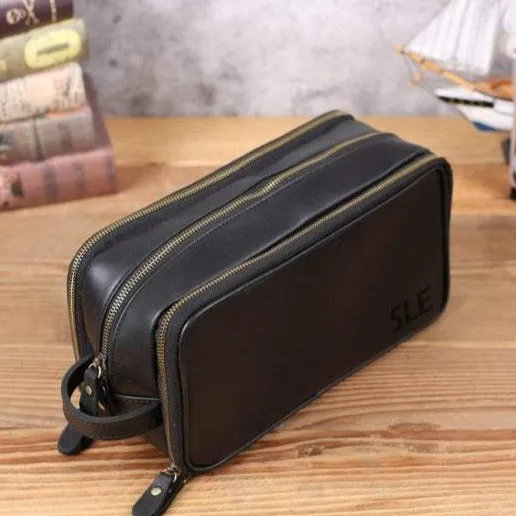 Groomsmen Gifts, Waterproof Leather Toiletry Bag, Personalized Leather Dopp Kit, Men's Shaving Kit, Bridesmaid Gift, Birthday Gift, Father Gift