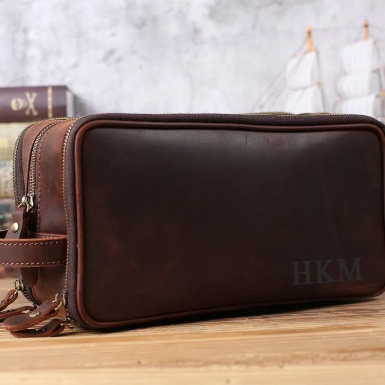 Groomsmen Gifts, Waterproof Leather Toiletry Bag, Personalized Leather Dopp Kit, Men's Shaving Kit, Bridesmaid Gift, Birthday Gift, Father Gift