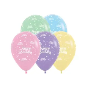 Happy Birthday Twinkling Stars Pastel Balloon - 5 Pkt