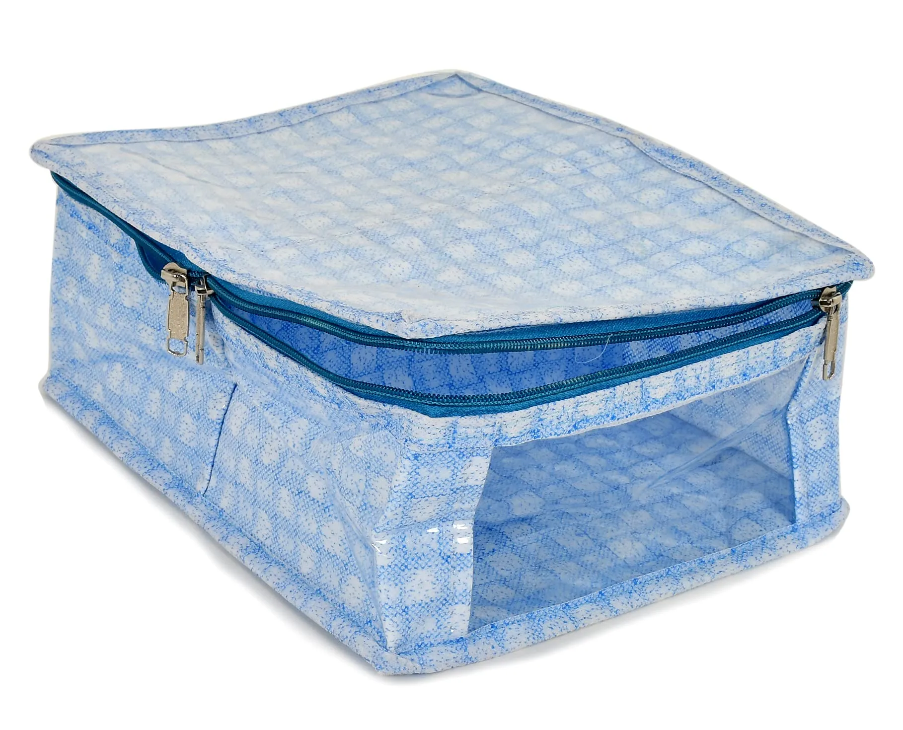 Heart Home Check Design Laminated PVC Undergarments Organizer Bag With 2 Compartments & Tranasparent Window- Pack of 2 (Blue)-HS_38_HEARTH21268