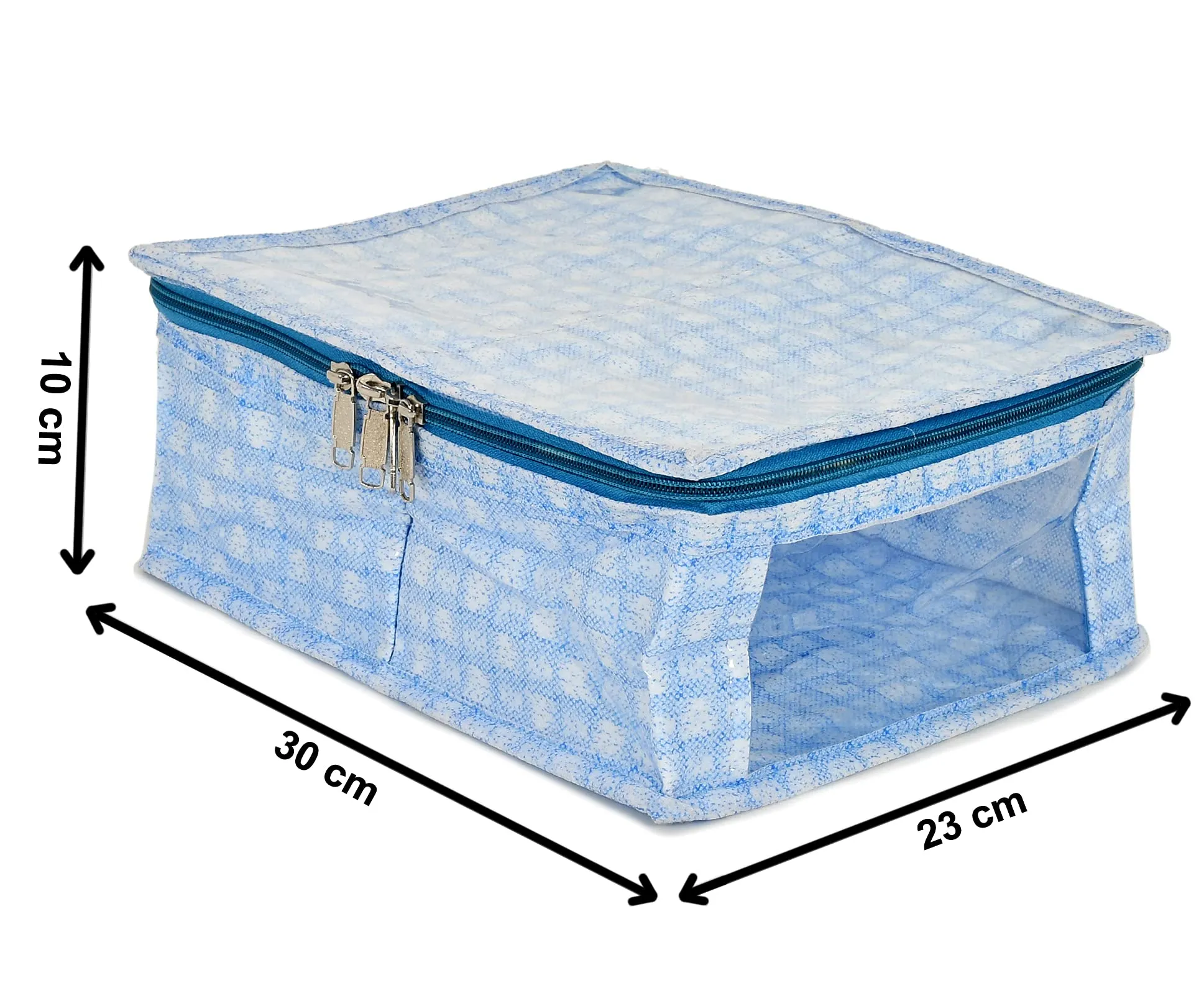 Heart Home Check Design Laminated PVC Undergarments Organizer Bag With 2 Compartments & Tranasparent Window- Pack of 2 (Blue)-HS_38_HEARTH21268