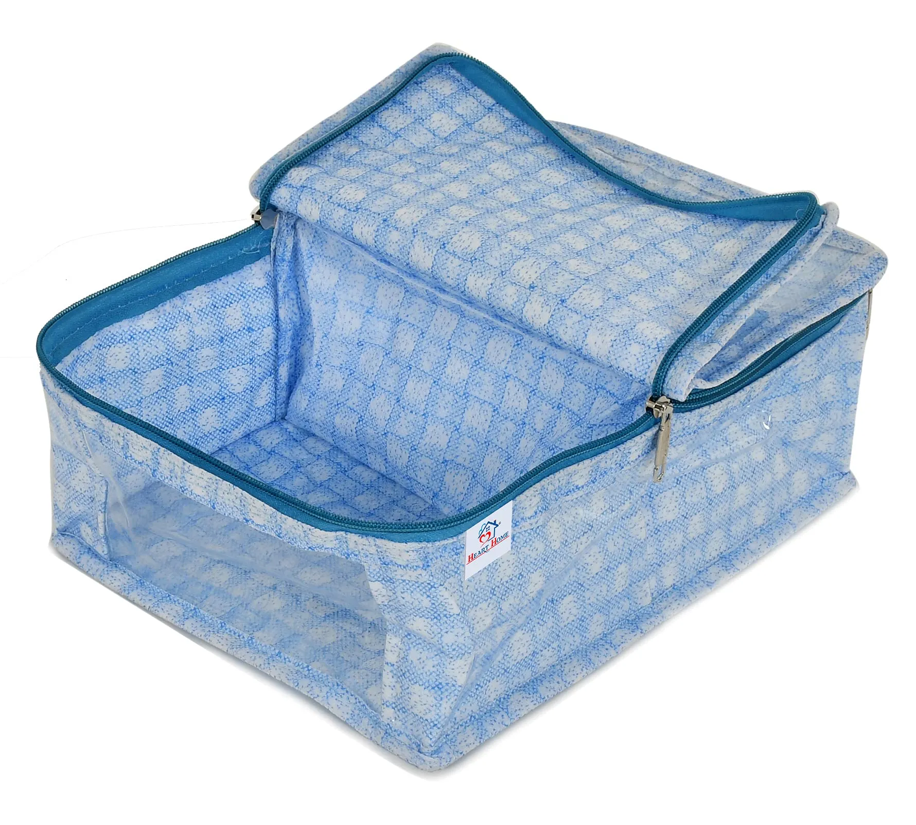 Heart Home Check Design Laminated PVC Undergarments Organizer Bag With 2 Compartments & Tranasparent Window- Pack of 2 (Blue)-HS_38_HEARTH21268