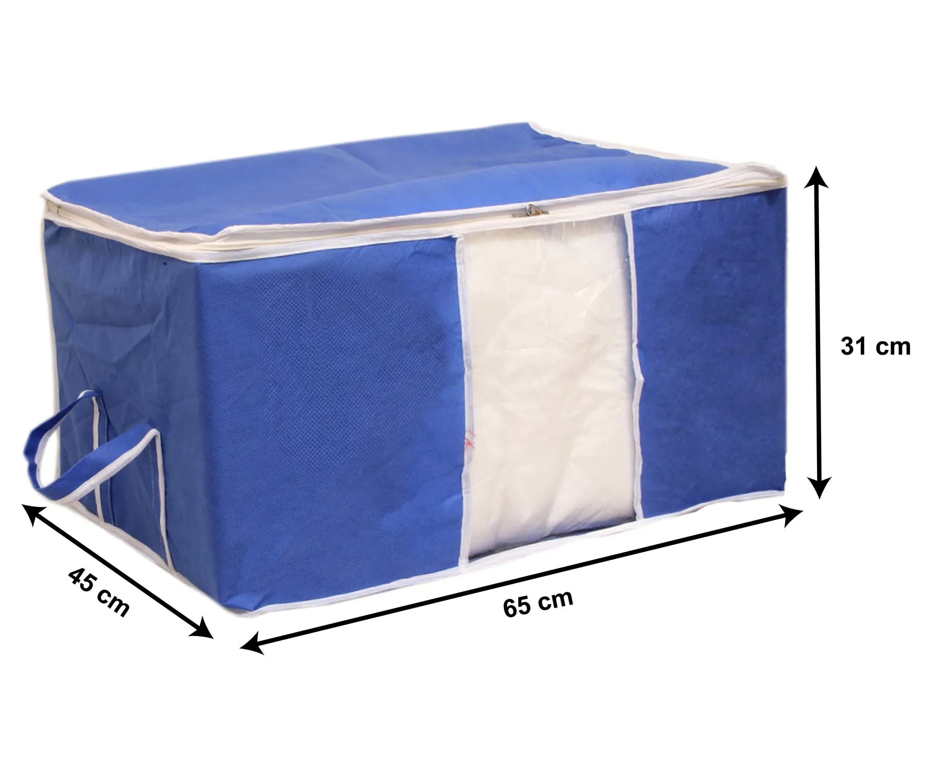 Heart Home Non Woven Underbed Storage Bag With Transparent Window- Pack of 3 (Blue)-HS43HEARTH26722