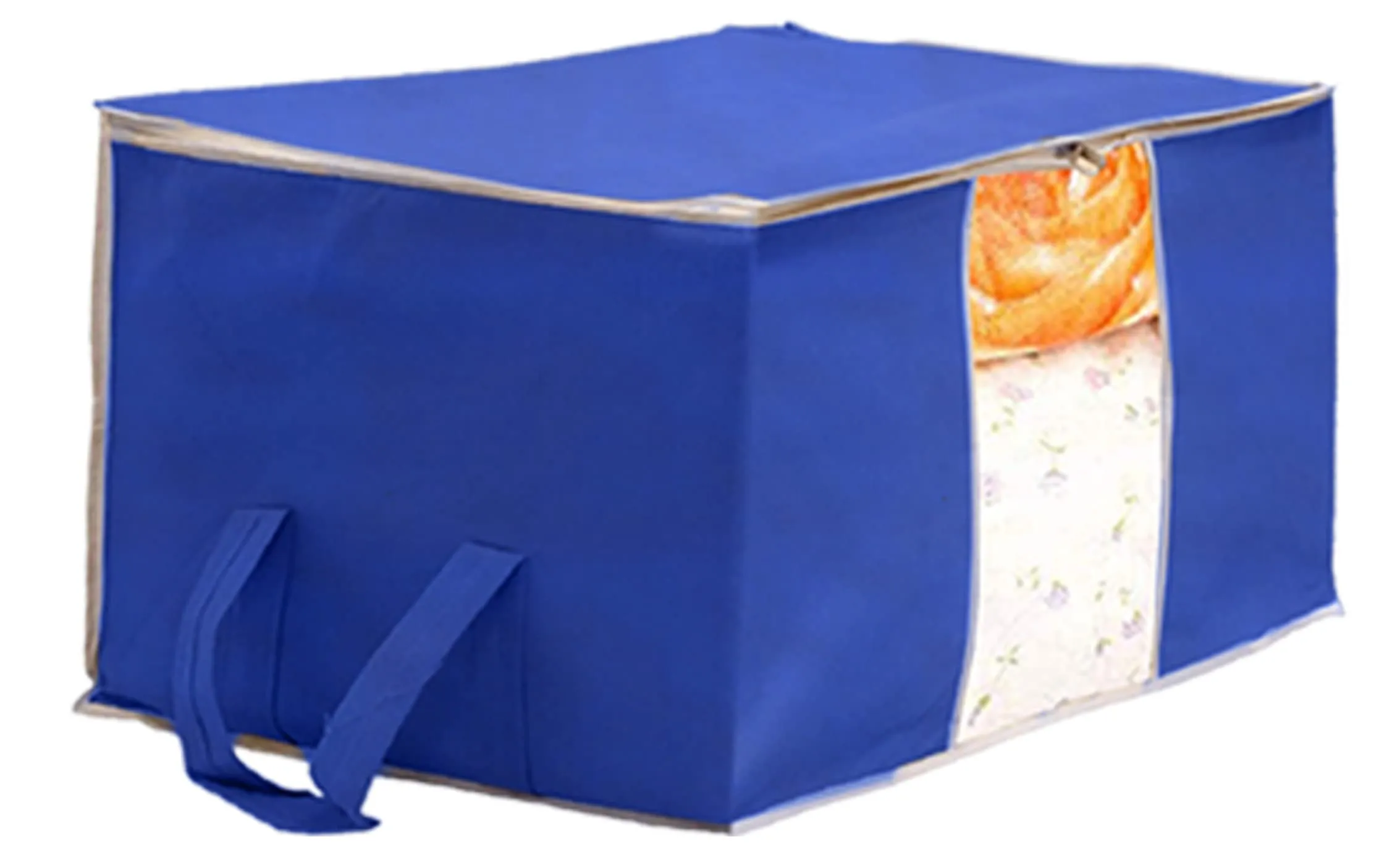 Heart Home Non Woven Underbed Storage Bag With Transparent Window- Pack of 3 (Blue)-HS43HEARTH26722