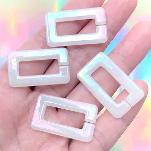 Iridescent Rectangular Chain Links | Pearlescent Open Links | Acrylic Bag Chain DIY | Kawaii Chunky Jewelry Making (4 pcs / AB White / 18mm x 30mm)