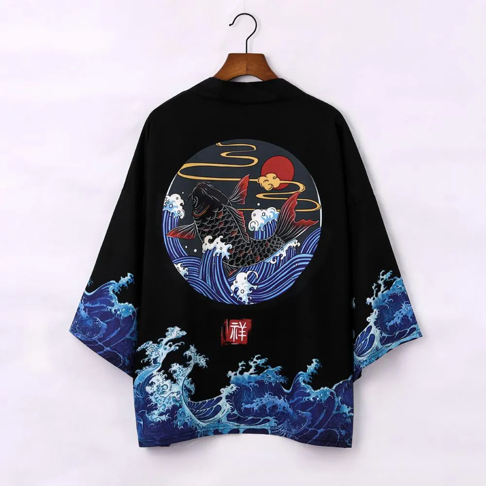 Japanese Magnificent Koi Kanagawa Waves Unisex Kimono