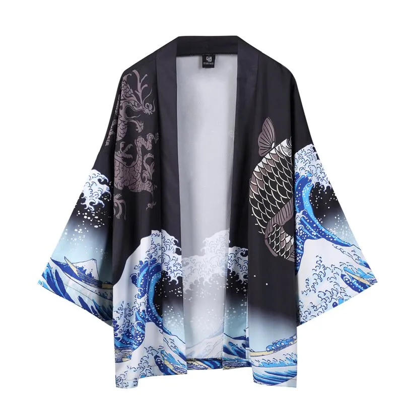 Japanese Magnificent Koi Kanagawa Waves Unisex Kimono