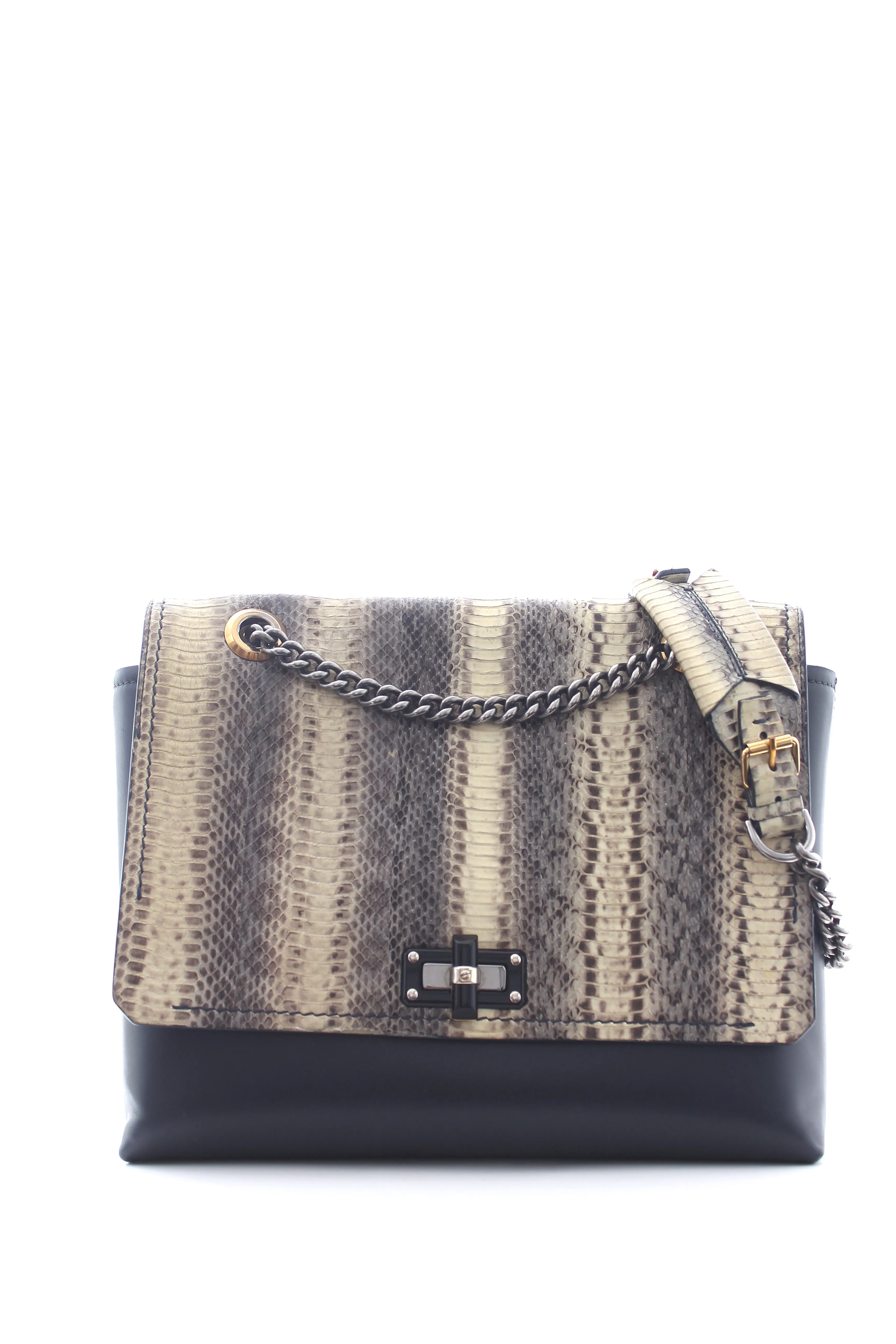 Lanvin 'Happy' Snakeskin and Leather Flap Bag