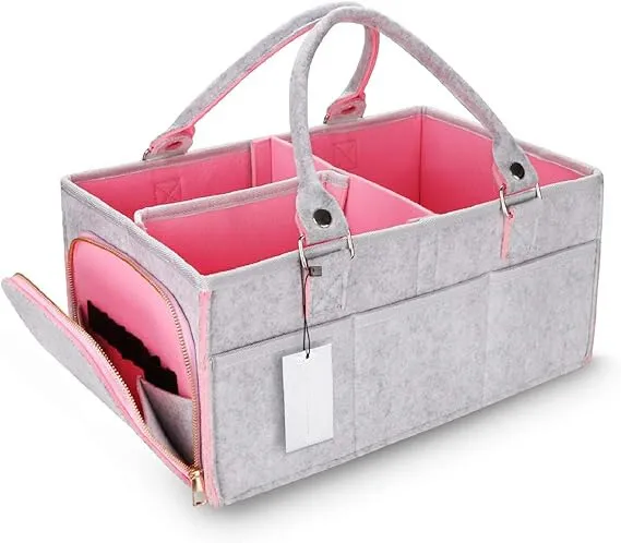 Large Felt Diaper Caddy Organizer | Portable Baby Shower Gift Basket and Craft Caddy (Pink)