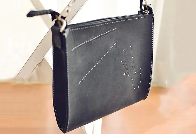 LEATHER PERSONALIZED Constellation SHOULDER BAG PURSE HANDMADE MONOGRAMMED GIFT CUSTOM CROSSBODY BAG PURSE Chain SHOULDER BAG PURSE