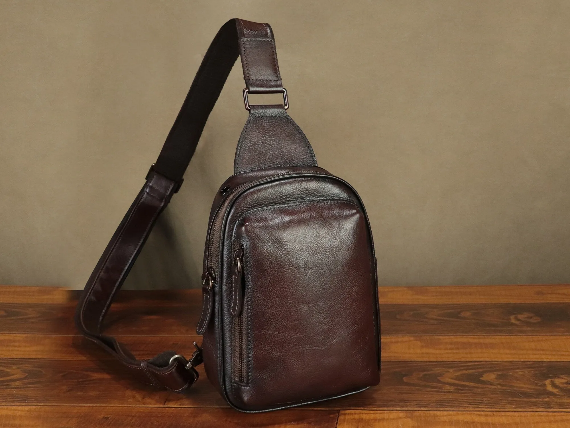 Leather Sling Bag Large Crossbody Shoulder Backpack