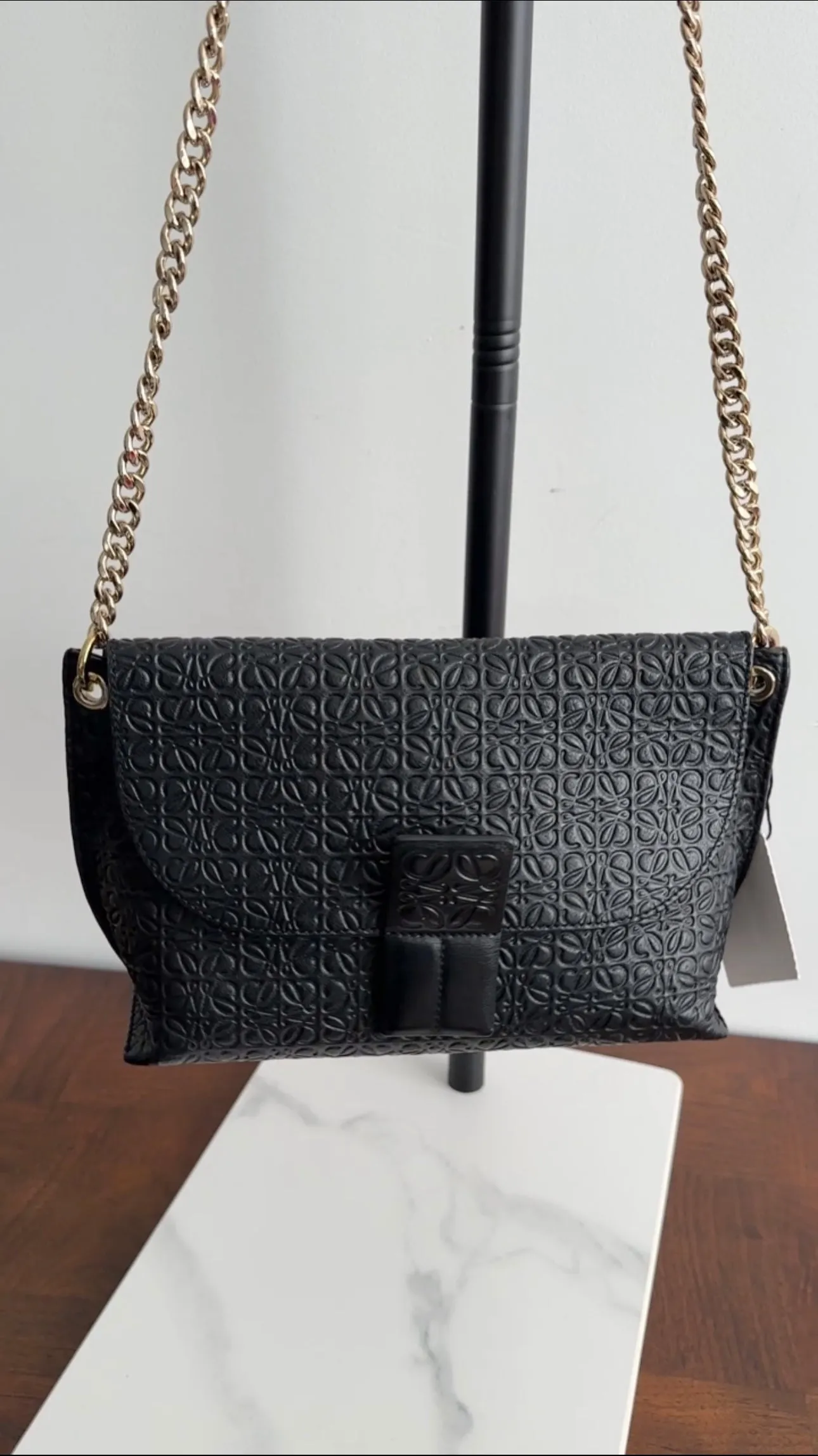 Loewe Black Embossed Anagram Avenue Chain Bag