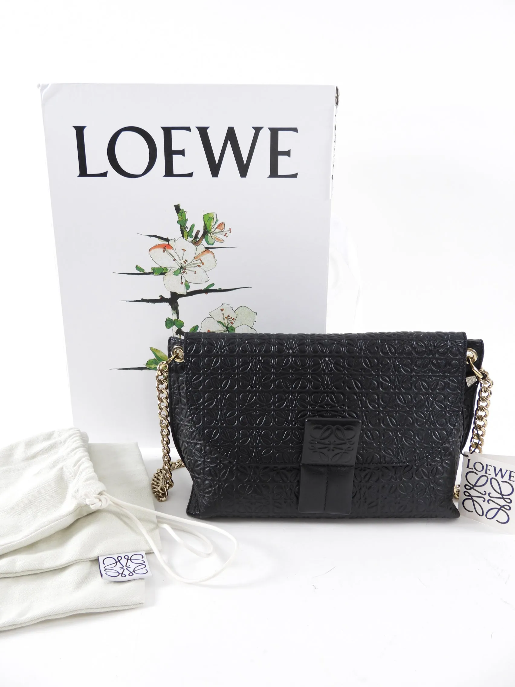 Loewe Black Embossed Anagram Avenue Chain Bag