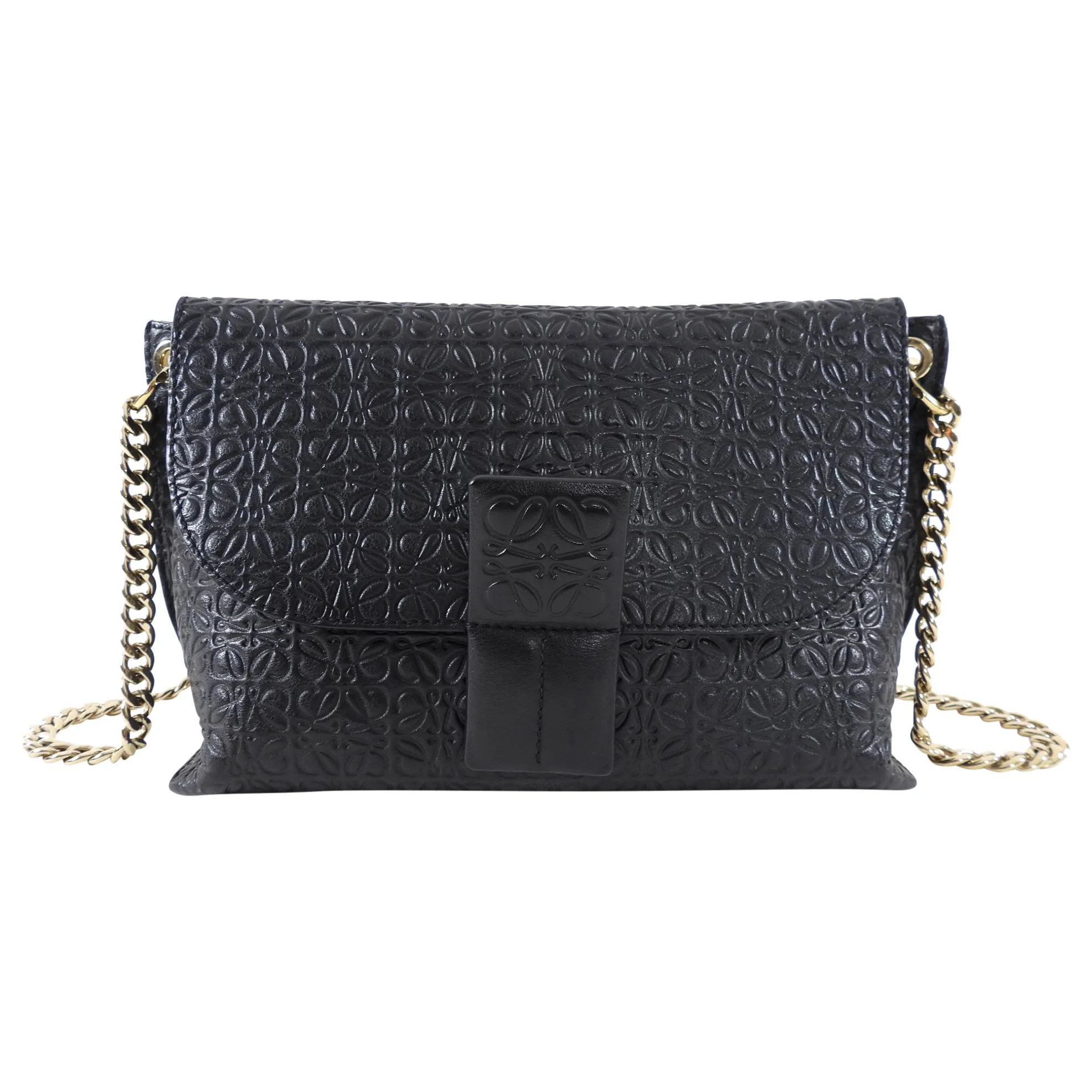 Loewe Black Embossed Anagram Avenue Chain Bag