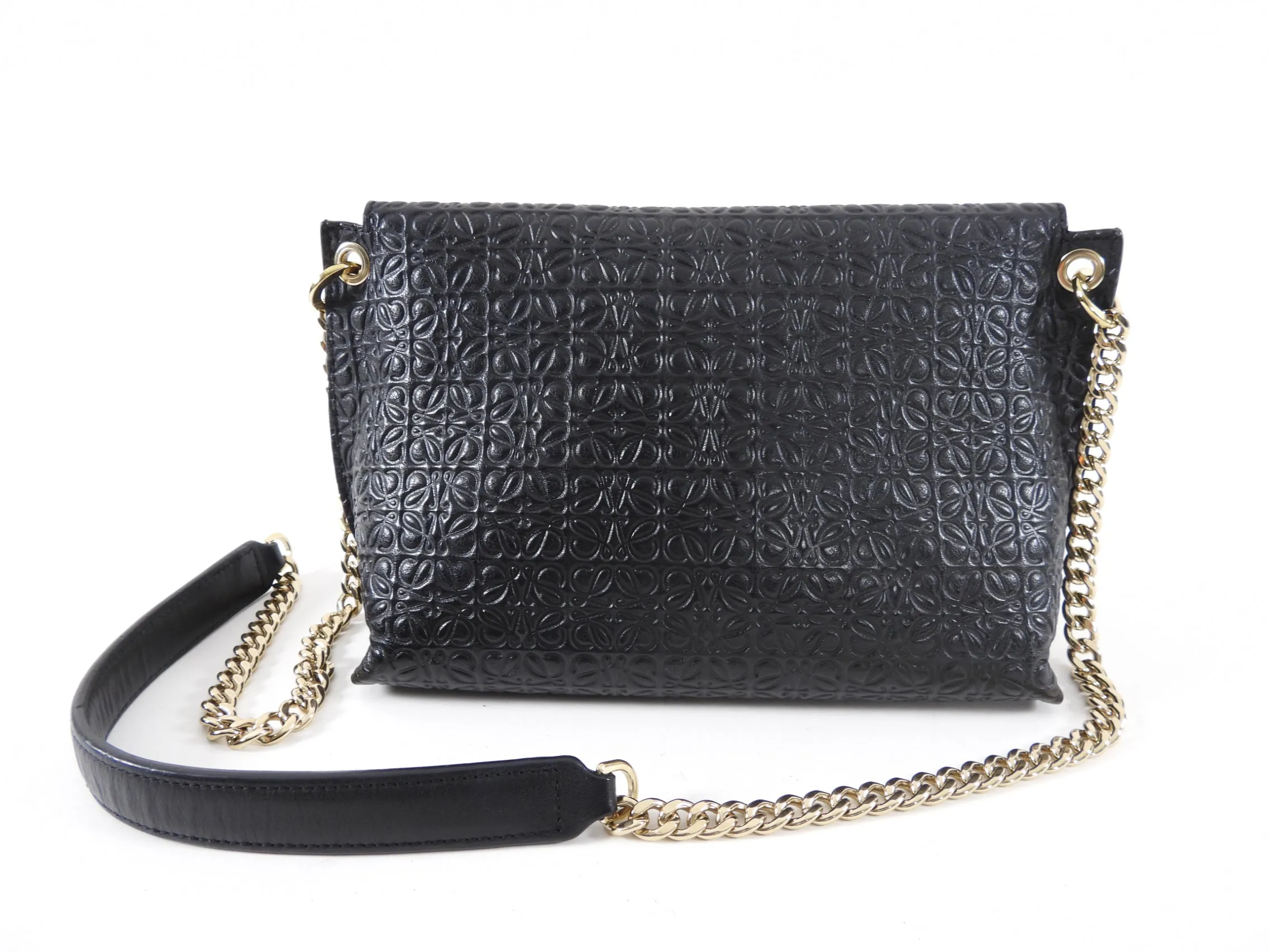 Loewe Black Embossed Anagram Avenue Chain Bag