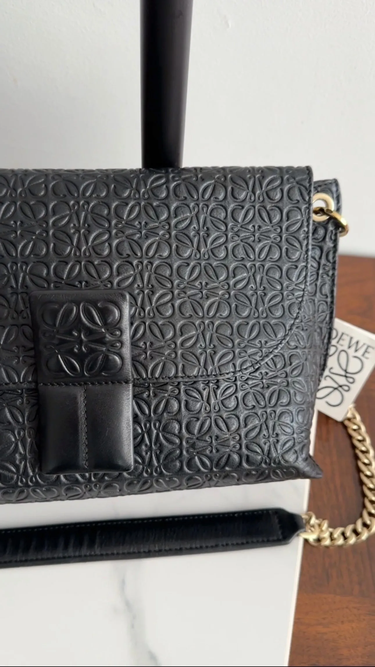 Loewe Black Embossed Anagram Avenue Chain Bag