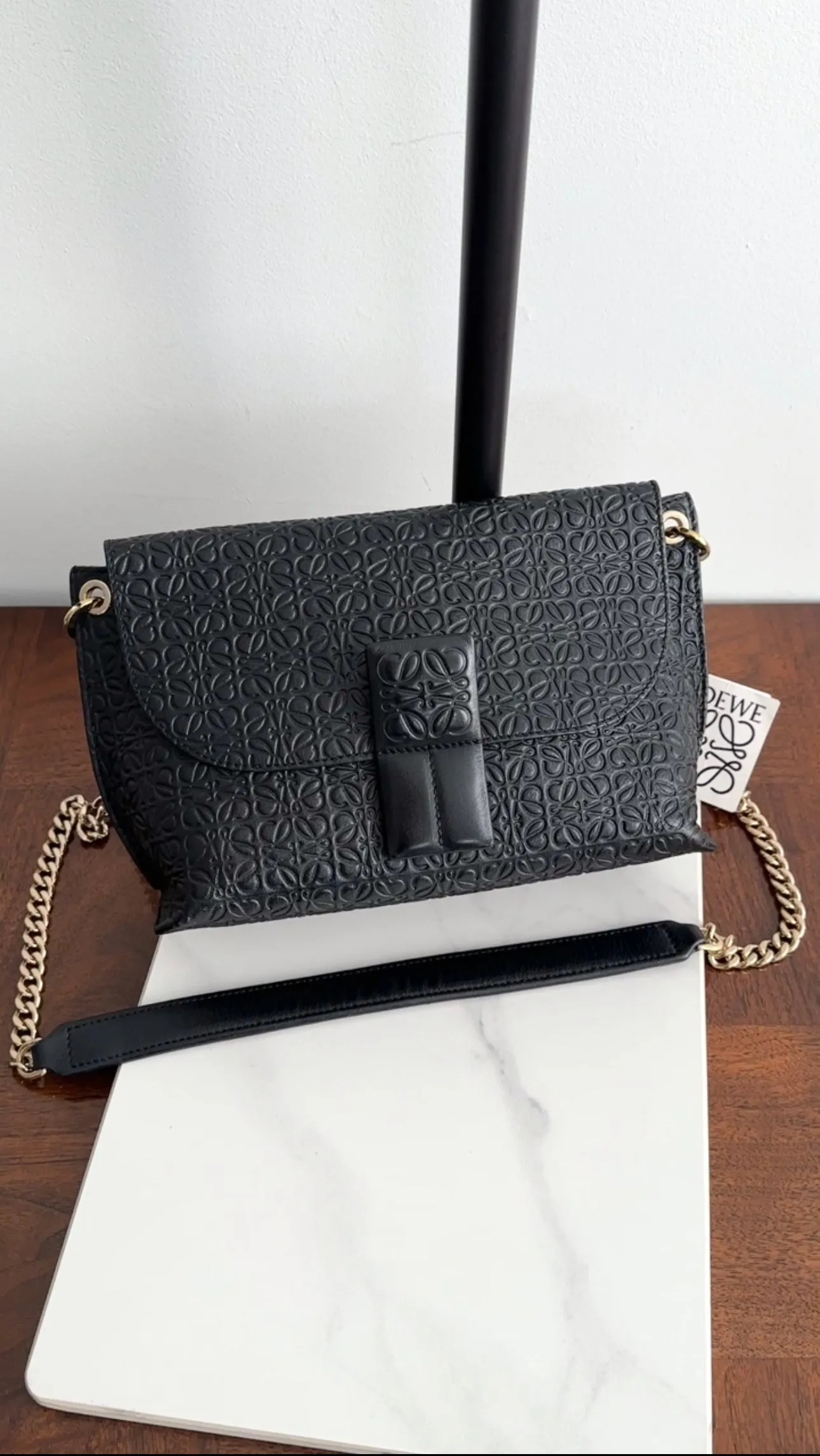 Loewe Black Embossed Anagram Avenue Chain Bag