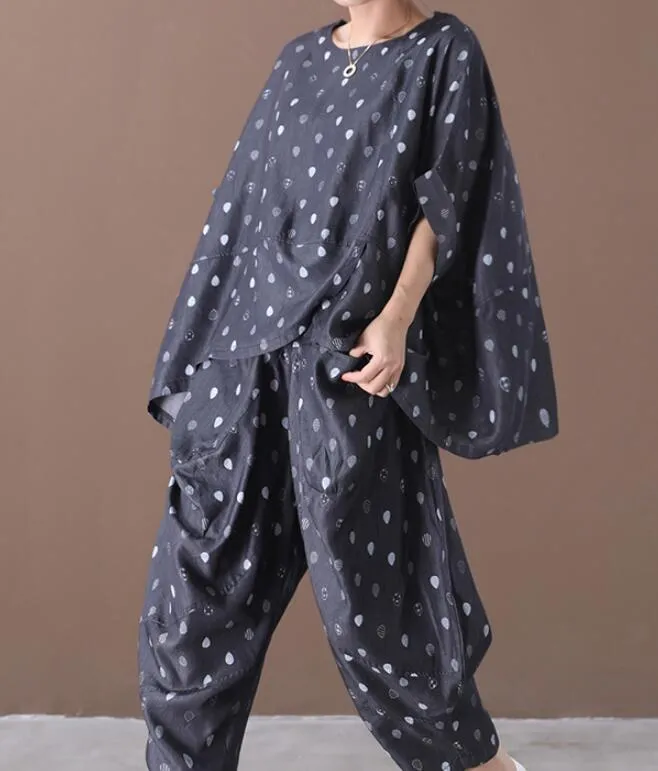 Loose Dot Women Summer Shirts And Loose Women Wide Legs Women SuitsQZ2005051