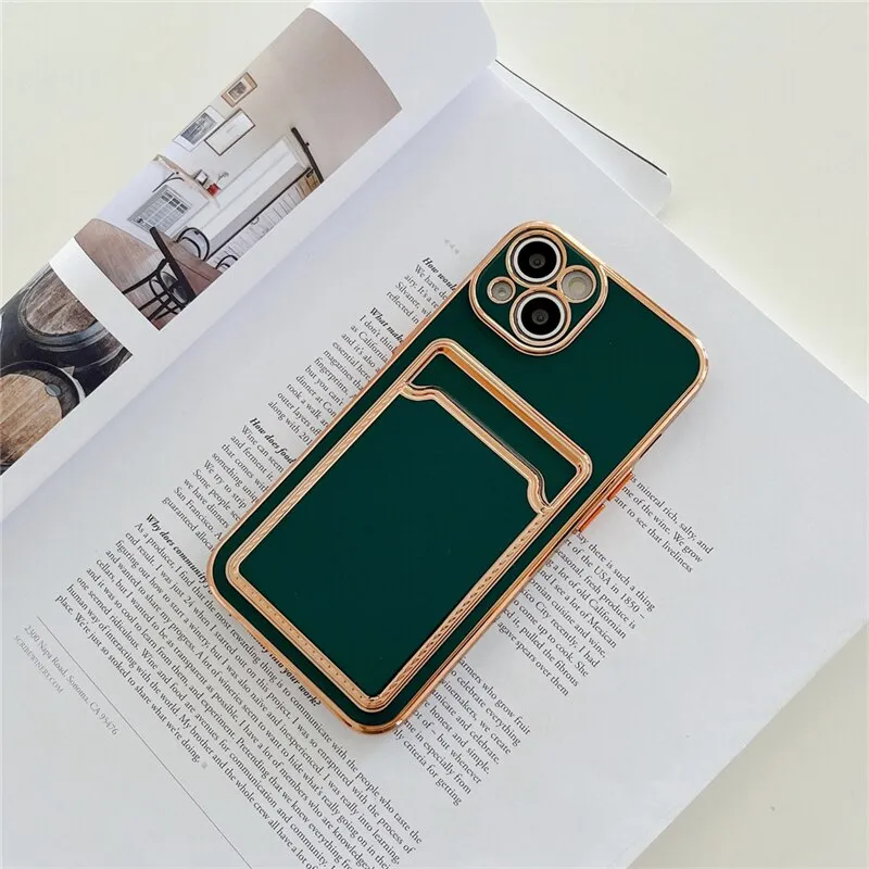 Luxury Gold Plating Card Holder Phone Case For iPhone