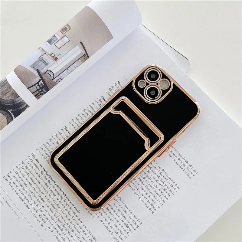 Luxury Gold Plating Card Holder Phone Case For iPhone