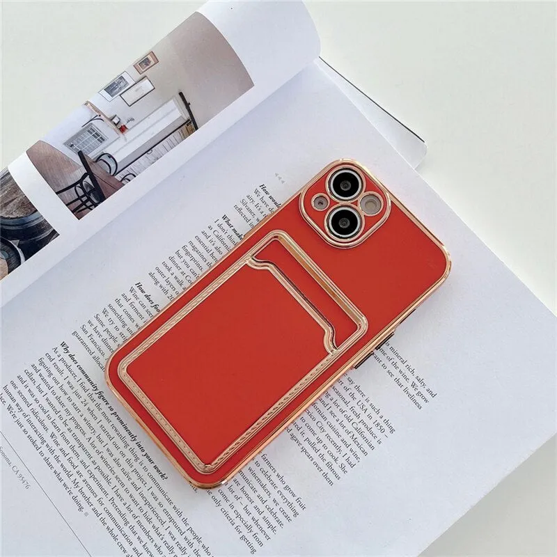 Luxury Gold Plating Card Holder Phone Case For iPhone