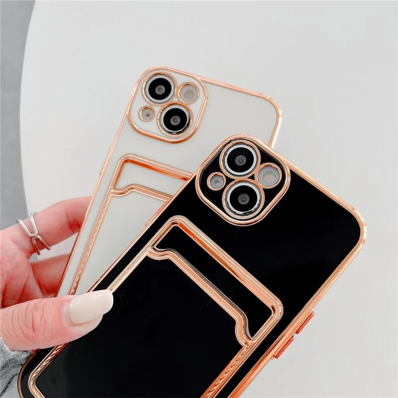 Luxury Gold Plating Card Holder Phone Case For iPhone