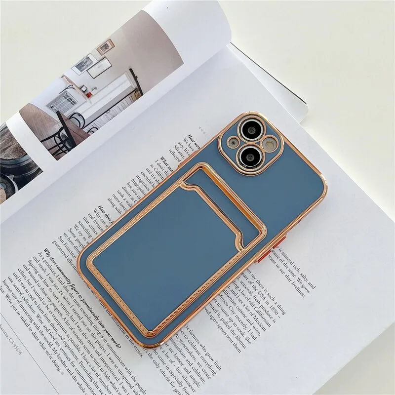 Luxury Gold Plating Card Holder Phone Case For iPhone