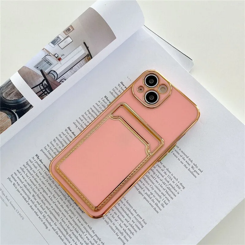 Luxury Gold Plating Card Holder Phone Case For iPhone