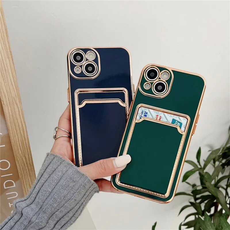 Luxury Gold Plating Card Holder Phone Case For iPhone