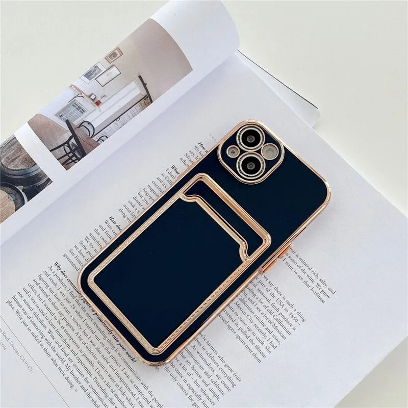 Luxury Gold Plating Card Holder Phone Case For iPhone