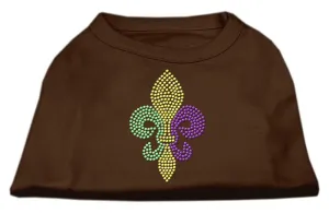 Mardi Gras Fleur De Lis Rhinestone Dog Shirt Brown XS (8)