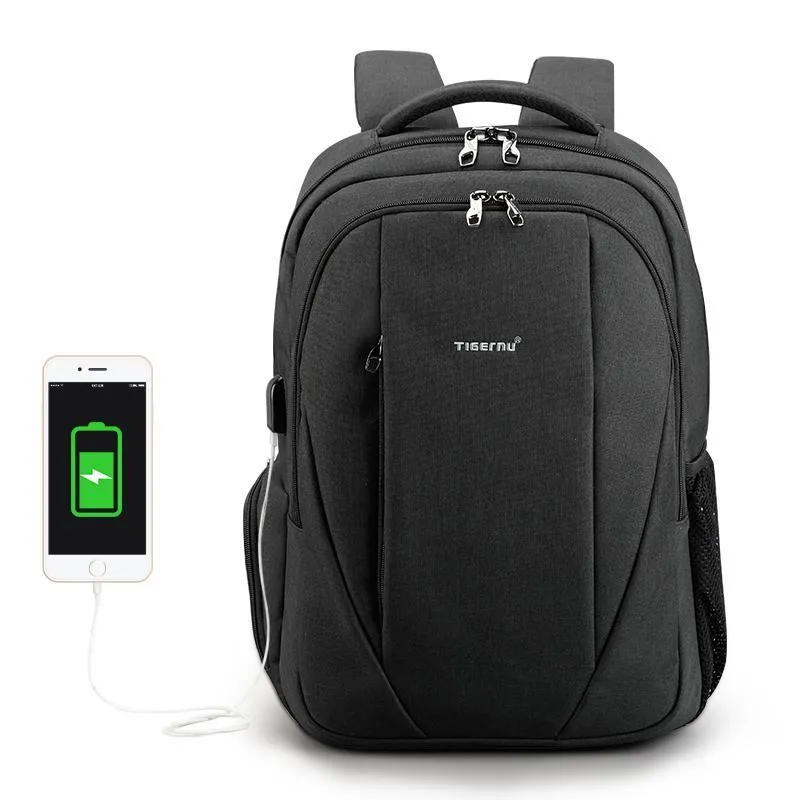 Men's Anti Theft 15.6" Laptop Backpack With External USB Port - Black,Grey