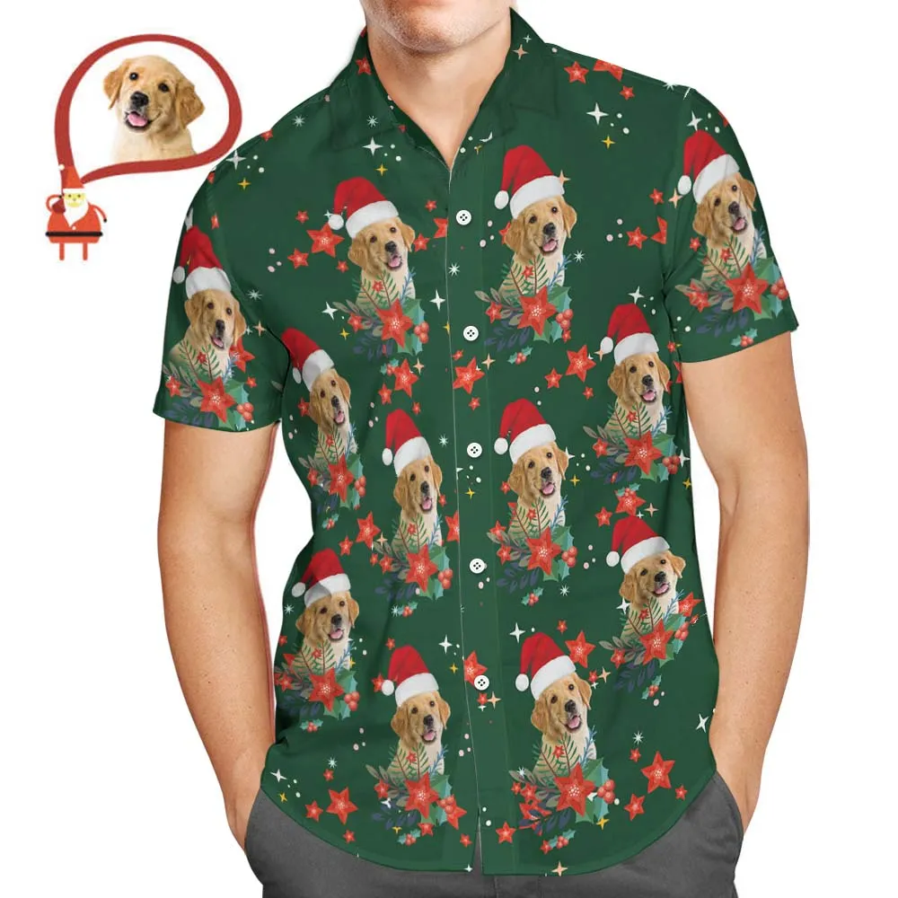 Men's Custom Photo Christmas Hawaiian Shirts Christmas Gift for Pet Lovers