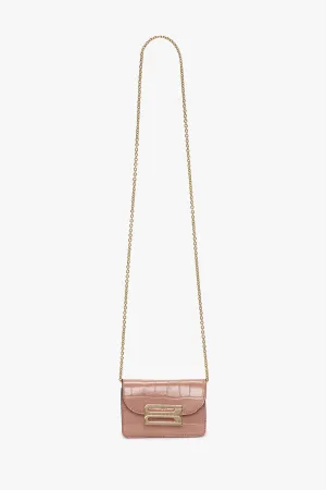 Micro Dorian Bag With Chain Strap In Blush Pink Croc Embossed Leather