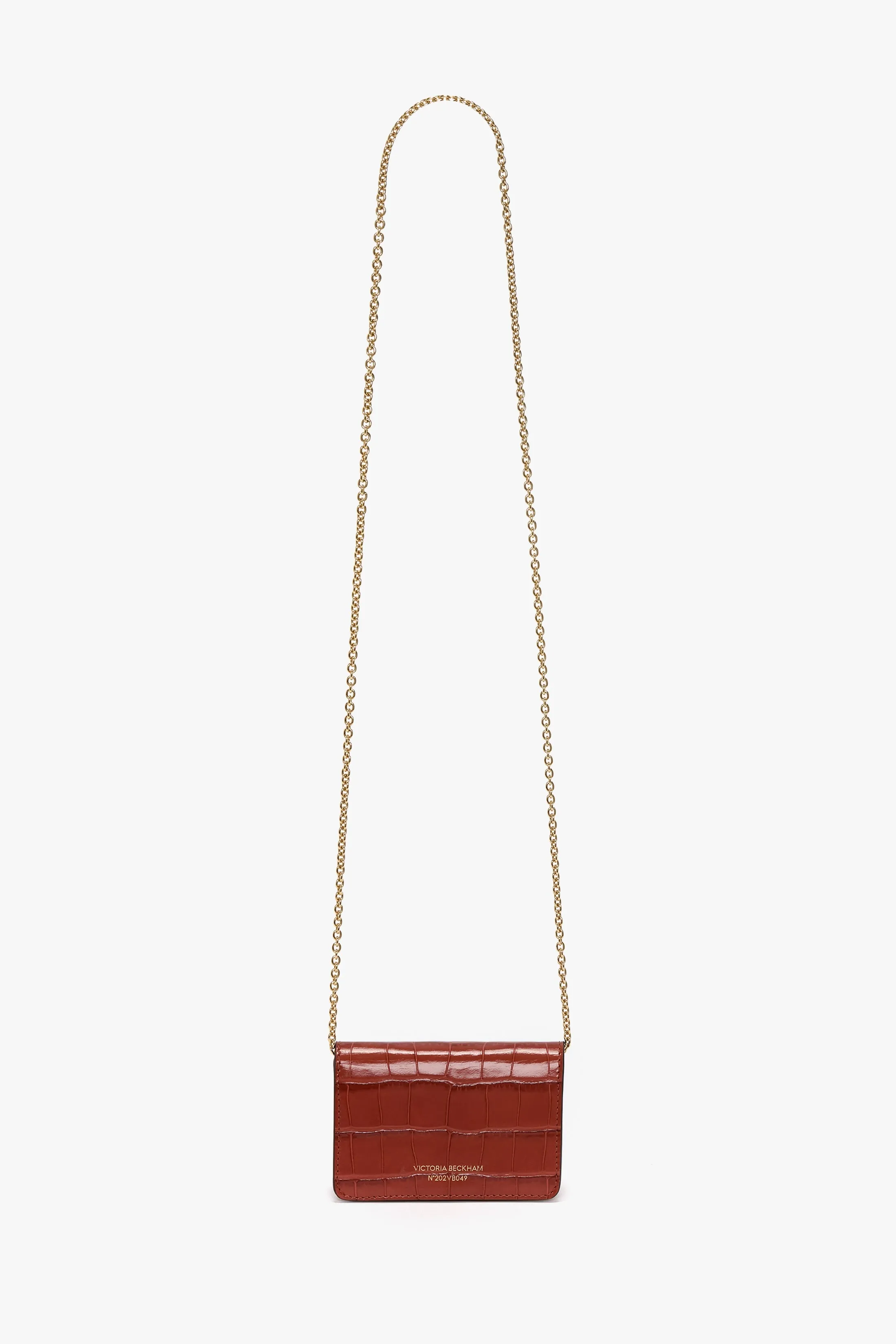 Micro Dorian Bag With Chain Strap In Brick Red Croc Embossed Leather