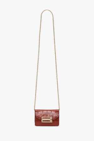 Micro Dorian Bag With Chain Strap In Brick Red Croc Embossed Leather