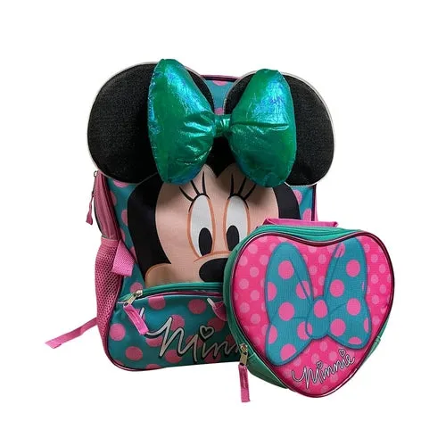 Minnie Mouse 16 inch School Backpack With Detachable Lunch Box Set -