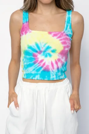 Mira Square Neck Crop Tank in Bright Pastel Spiral Dye