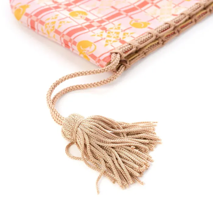 Nishijin-ori Small Drawstring Bag - Cat / Pink -,  Made in Kyoto, Japan,  Japanese traditional craft purse