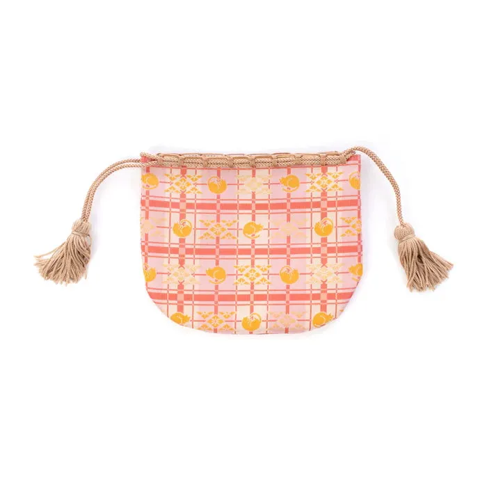 Nishijin-ori Small Drawstring Bag - Cat / Pink -,  Made in Kyoto, Japan,  Japanese traditional craft purse