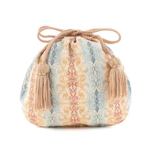 Nishijin-ori Small Drawstring Bag - Grapevine / Brown and Blue -,  Made in Kyoto, Japan,  Japanese traditional craft purse