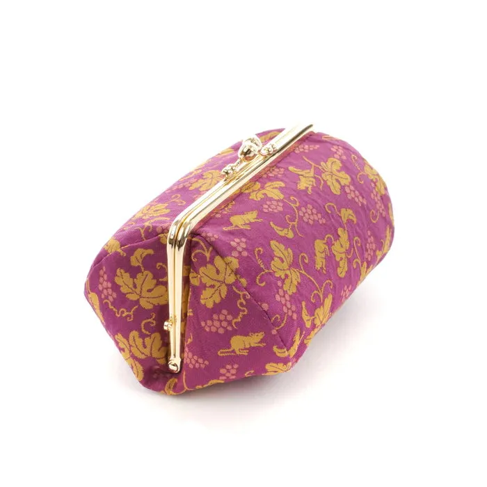 Nishijin-ori Small Pouch - Grape and Mice -, Made in Kyoto, Japan, Cosmetic Pouch, Makeup Pouch, Japanese Gamaguchi Pouch, Travel Toiletry Pouch, Stationery Pouch, Bag organizer, Bag in Bag