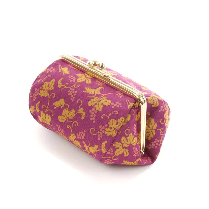 Nishijin-ori Small Pouch - Grape and Mice -, Made in Kyoto, Japan, Cosmetic Pouch, Makeup Pouch, Japanese Gamaguchi Pouch, Travel Toiletry Pouch, Stationery Pouch, Bag organizer, Bag in Bag