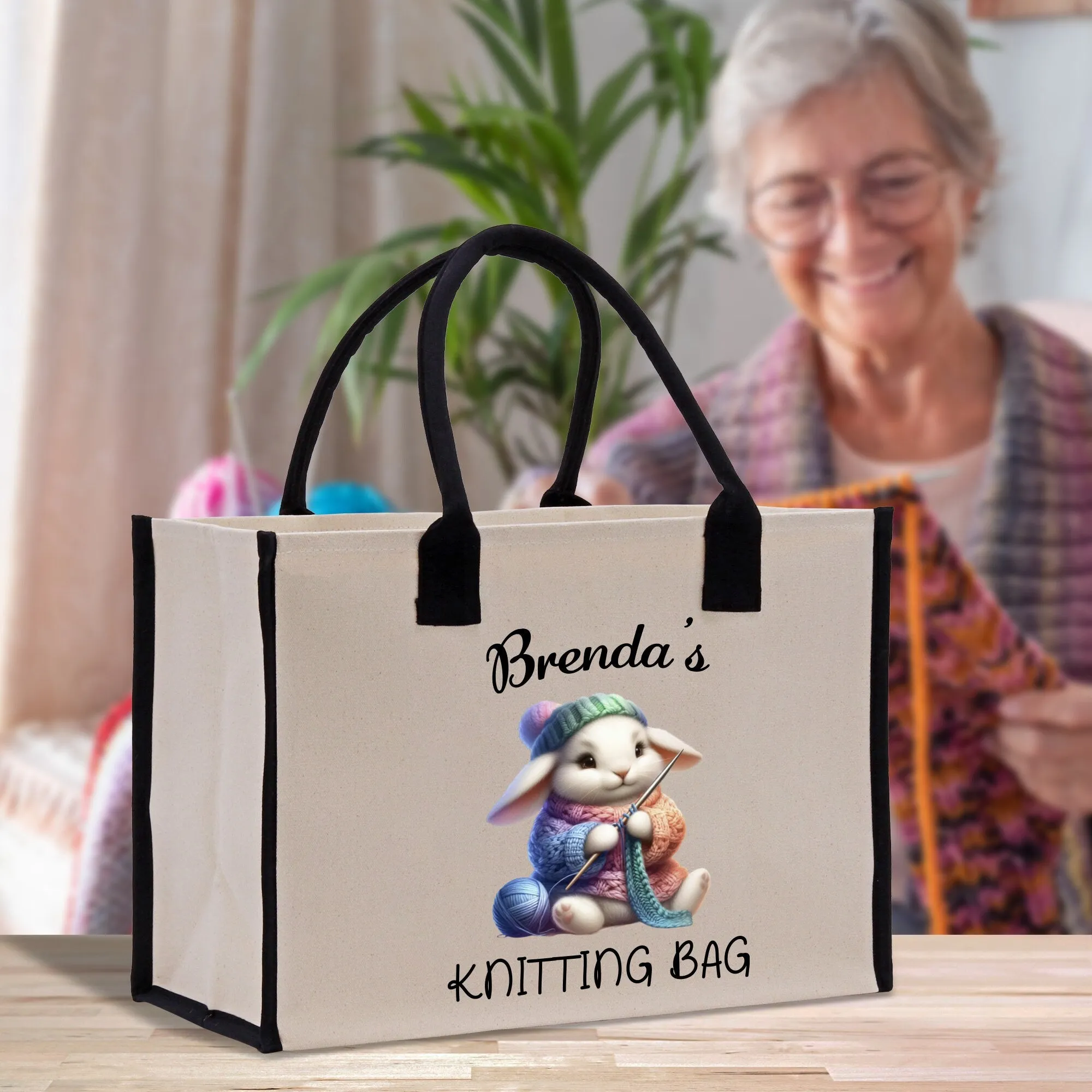 Personalized Knitting Cotton Canvas Tote Bag Custom Grandma Kitting Bag Yarn Custom Crochet Bag Mother's Day Gift Knitting Gift